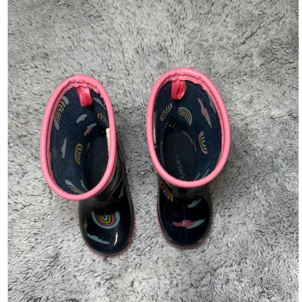 Carters Toddler Girls‎ Navy Rainbow Cloud Waterproof Rubber Rain Boots Sz 4 Baby